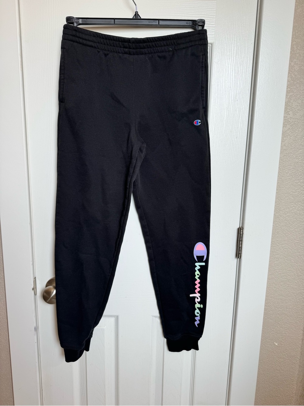 Champion Kids Black Joggers with Multicolor Script Logo